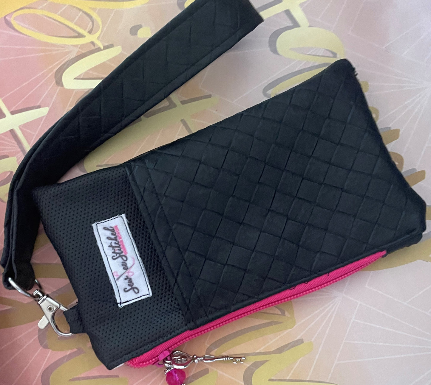 Zipper Pouch with cell phone holder and clutch handle