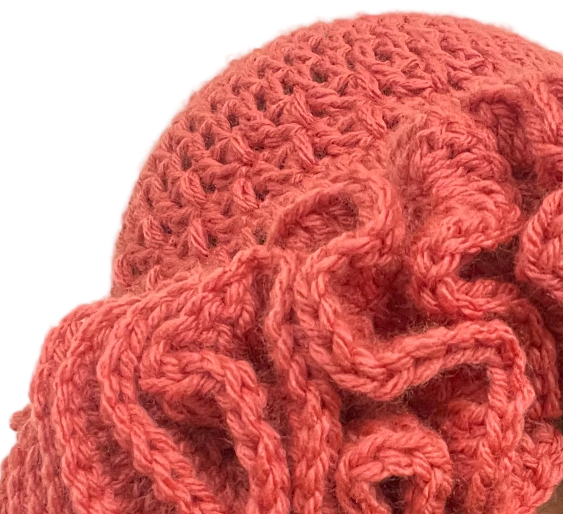 Crochet Ruffle Hat - salmon