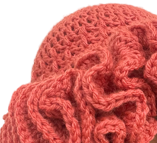 Crochet Ruffle Hat - salmon
